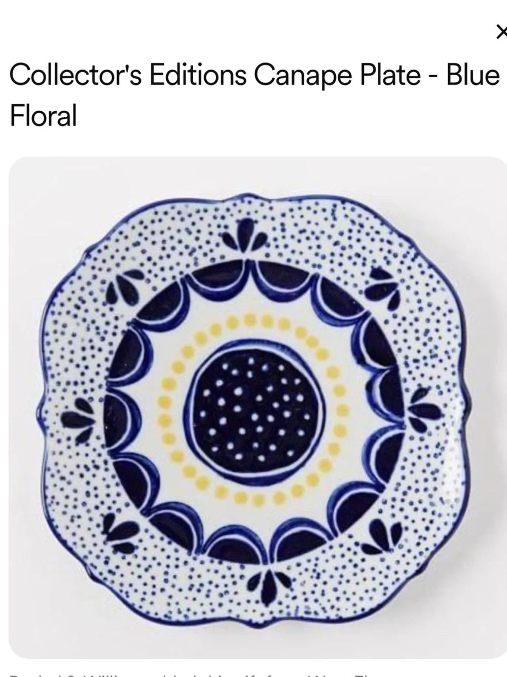West Elm | Collector's Edition Talavera Canape Plate Set of 4 in Blue Floral